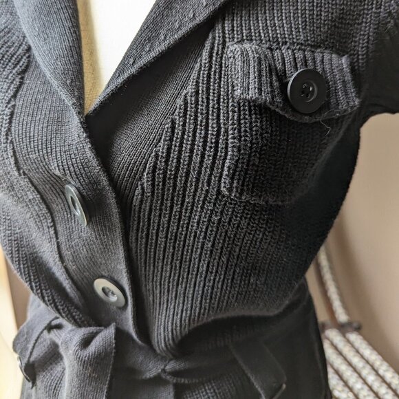 Anne Klein Medium Black Sweater Vest Top With Tie Belt Ribbed - Picture 7 of 9